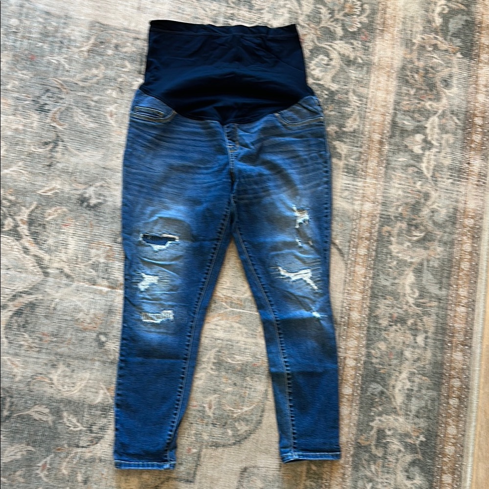 Liz Lange Blue Maternity Ankle Skinny Jeans with Distressed Design